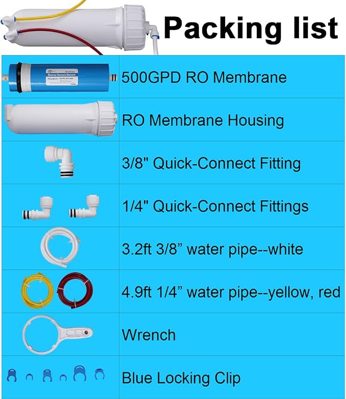 Huining 3012-500GPD Reverse Osmosis Membrane Housing Kit with 3/8 1/4 Quick Connector,Water Pipe,Wrench Whole Set Compatible with Residential Household Water Filtration System