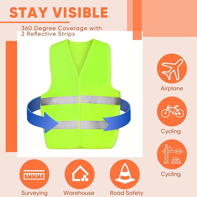 Tarpop 60 Packs Safety Vests Pack High Visibility Construction Vests Reflective Working with 2 Reflective Strips