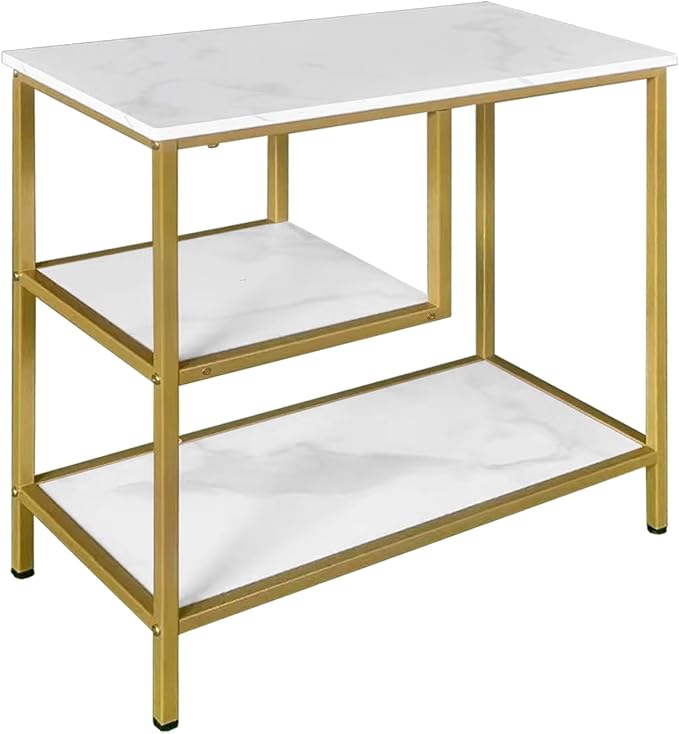 AT-VALY 3-Tier End Table,Nightstand for Living Room, Bedroom, Office, Bathroom (Gold)