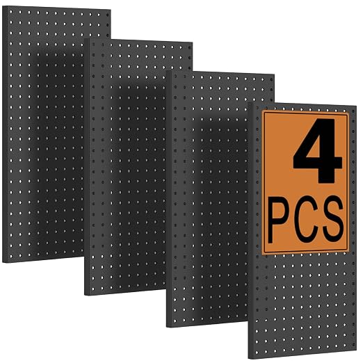 PBHEPJ 4 Pcs Metal Pegboard Panels, Heavy Duty Peg Boards for Garage and Garden Tool Storage, Includes Drywall Anchors and Screws Kits, Black