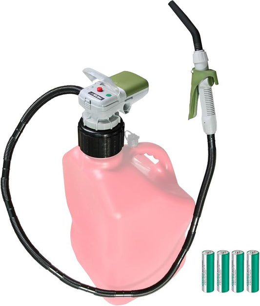 [LITE DELIGHT] Transfer Pump for Fuel, Water & More, 2.4 GPM, AA Battery Included, Squeeze Trigger Handle for Flow Control & Stop, Universal & VP Racing Can Adapters, 51” Hose, PLUS a Manual Siphon