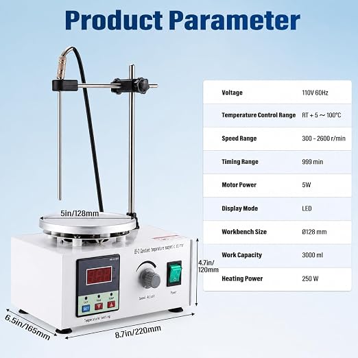 85-2 Lab Magnetic Stirrer Hot Plate 110V, Digital Temp Display, Stainless Steel Probe, 2600 RPM Lab Stirring System with Stir Bar & Support Stand for Laboratory Use 3000 mL Capacity