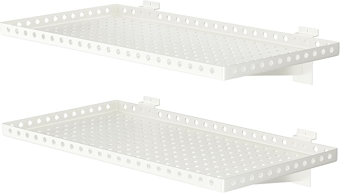 2 Pack Slatwall Shelves, Heavy Duty White Metal Slat Wall Shelf for Retail, Garage, Home Storage, 110 lbs Load Capacity, Universal Slatwall Accessories(14 x 24 Inch-2, White)