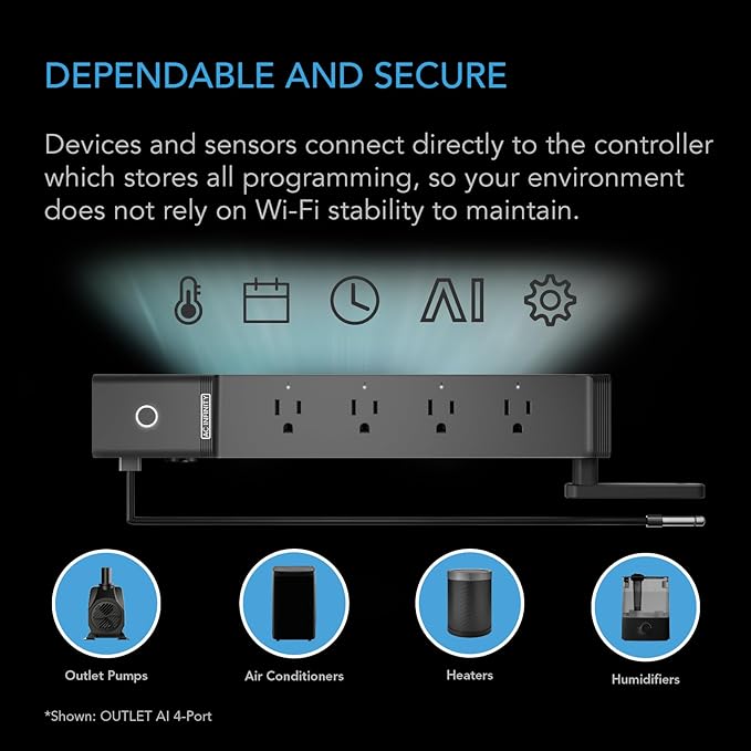 AC Infinity Outlet AI+, Environment Controller, Smart WiFi Power Strip, Dual-Zone Temperature Humidity, Individual Control 8 Plugs, AI Targeting, Thermostat Greenhouse Aquarium Terrarium Home, 1800W