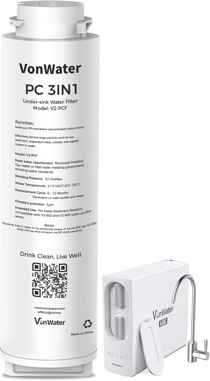 𝐕𝟐 𝐒𝐞𝐫𝐢𝐞𝐬 PC 𝐑𝐞𝐩𝐥𝐚𝐜𝐞𝐦𝐞𝐧𝐭 Filter, for 𝐕𝟐-𝟔𝟎𝟎𝐍 𝐚𝐧𝐝 𝐕𝟐-𝟖𝟎𝟎𝐍 Tankless Under Sink Reverse Osmosis System, 12 Month Lifetime, NSF/ANSI 372 Certified