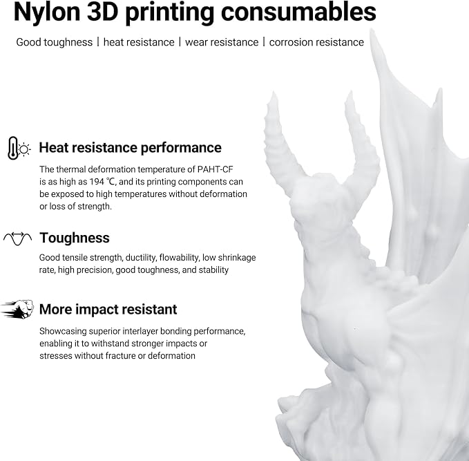 Kingroon PA6 Nylon 3D Printer Filament 1.75mm, 1kg White Filament, High Strength Filament for Engineering Parts, Dimensional Accuracy +/- 0.03mm