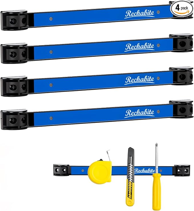 4 Pieces 12" Magnetic Tool Holder Strip, Blue Magnet Bar, Metal Tool Organizer Rack for Garage Organization, Easy To Install in Workshop, Mounting Screws Included