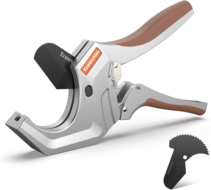 PVC Pipe Cutter with Replaceable SK5 Blade, Cuts Up to 2-1/2"(63mm) Heavy-Duty Pipe Cutter Tool, Thicken Aluminum Aolly Body Ratchet Pipe Cutter for Plumbing Pipes PEP PR Plastic Hoses