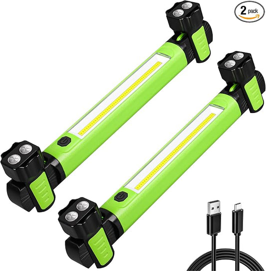Ropelux Mechanic Work Light Bar with 2500LM 5200mAh Battery, Green 2 Pcs | 2-Level Brightness, 7500K Cool White, 4-10 Hours Runtime, Magnetic Bases, Hooks, 360° Rotating, Rechargeable, Tool Gift