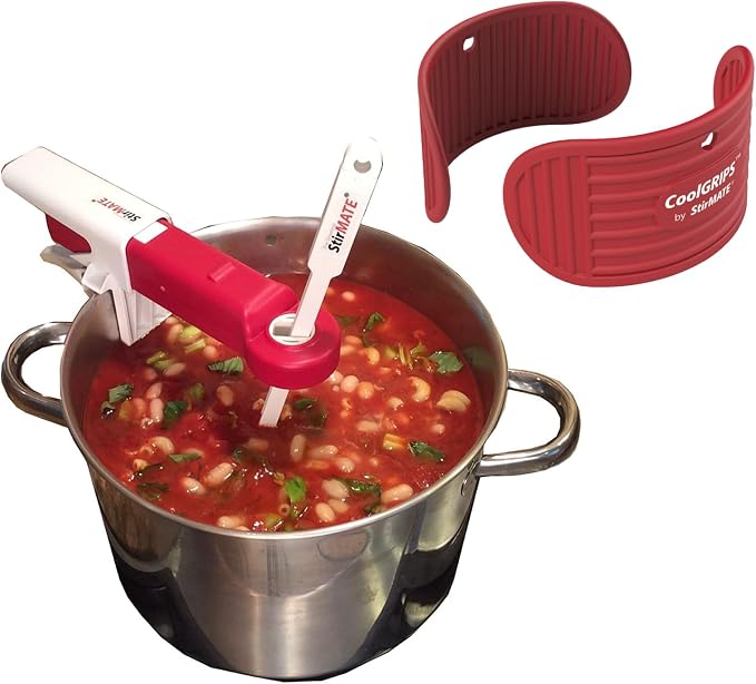 StirMATE Automatic Pot Stirrer + CoolGRIPS Heat-Resistant Grabbers – Hands-Free Stirring & Safe Gripping Kitchen Bundle