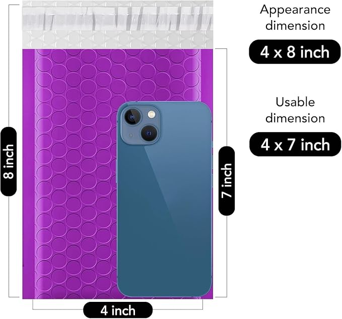 Fuxury Bubble Mailers 4x8 Inch Purple 200 Pack Padded Envelopes Usable Size 4x7" Thick Mailing Envelopes Bubble Opaque Padded Mailers Shipping Bags for Mailing Jewelry Makeup Small Business#000