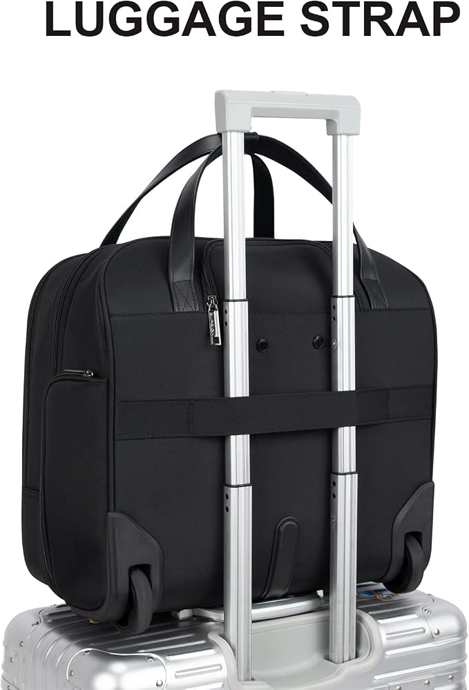 EMPSIGN Rolling Laptop Bag Women with Wheels, Briefcase for Women Fits Up to 15.6 Inch Laptop Briefcase on Wheels, Water-Repellent Overnight Rolling Computer Bag with RFID Pockets, Black