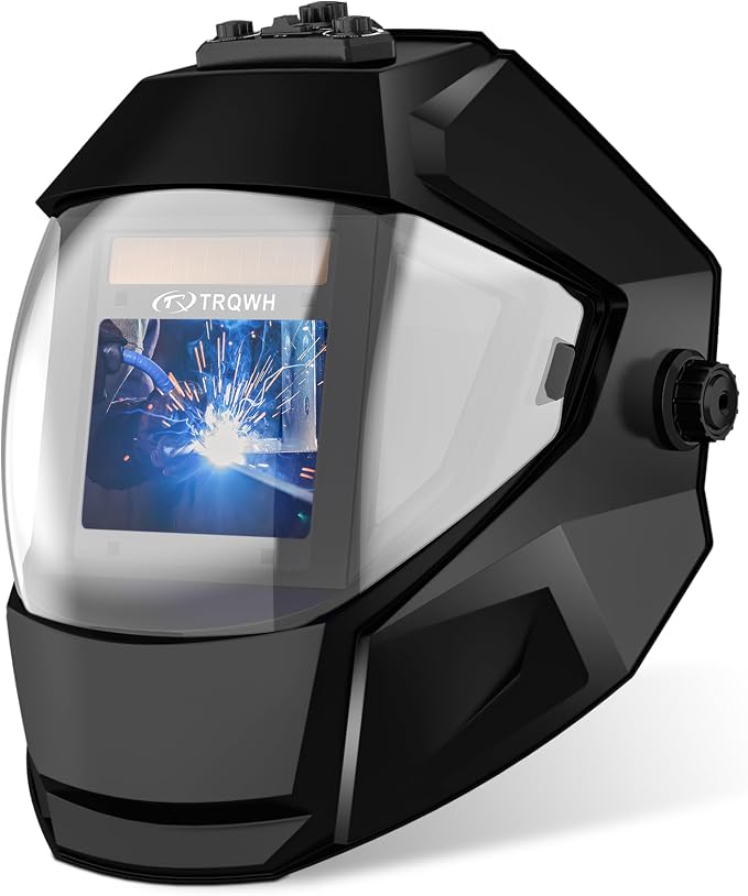 TRQWH Panoramic View Welding Helmet Auto Darkening Welding Hood True Color 4 Arc Sensor Welding Mask Large Viewing 3.94" x 3.15" Wide Shade 4/5-9/9-13 Weld Helmet for TIG MIG ARC Weld (Black)