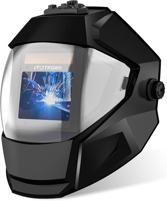 TRQWH Panoramic View Welding Helmet Auto Darkening Welding Hood True Color 4 Arc Sensor Welding Mask Large Viewing 3.94" x 3.15" Wide Shade 4/5-9/9-13 Weld Helmet for TIG MIG ARC Weld (Black)