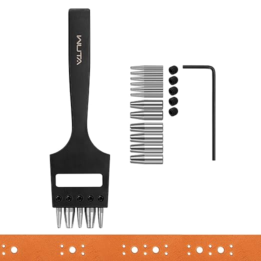 WUTA Brogue Style Leather Hole Punches 8 Holes Puncher Set DIY Hand Perforated Round Stitching Punch Tools Hole Cut for Leather Shoes Bags
