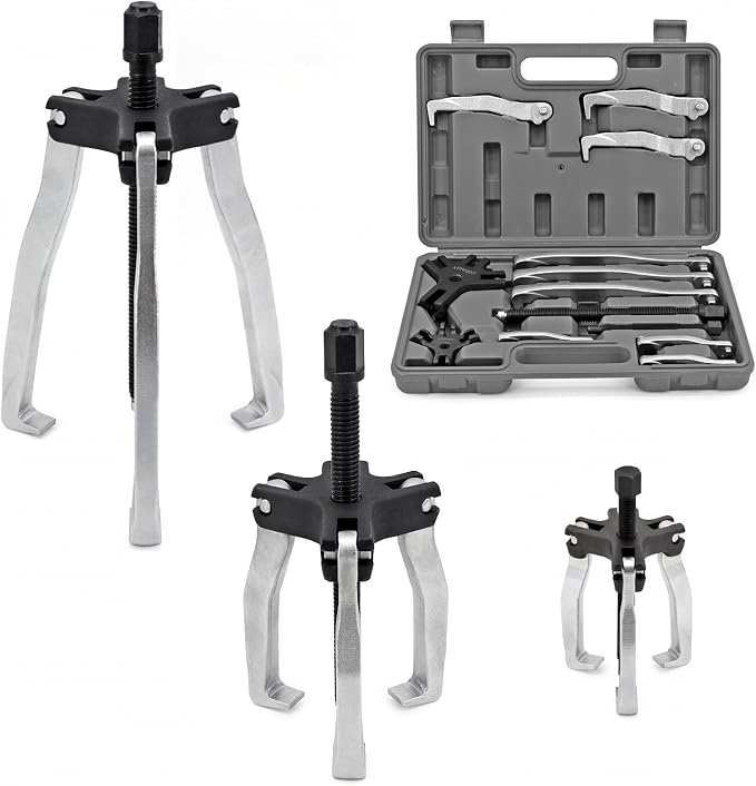 CARVALAX Gear Puller Set, 2T 5T and 5T Wide-Spread - Heavy Duty CR-V Steel 2 & 3 Reversible Jaw Bearing/Pulley Puller – Professional Automotive & Industrial Tool Kit for Mechanics, DIYers