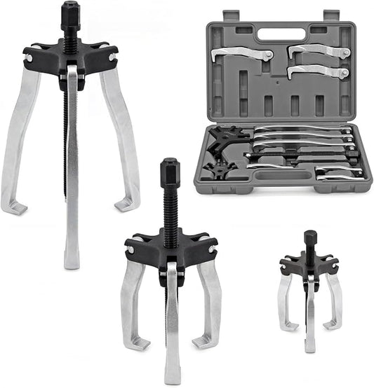 CARVALAX Gear Puller Set, 2T 5T and 5T Wide-Spread - Heavy Duty CR-V Steel 2 & 3 Reversible Jaw Bearing/Pulley Puller – Professional Automotive & Industrial Tool Kit for Mechanics, DIYers
