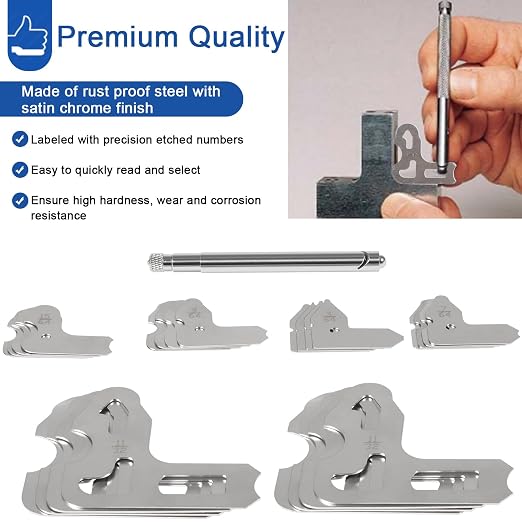 25-Piece Radius Gage Set 1/64''-1/2'' Gauges with Holder, 3602-5021 Radius Gauge Set