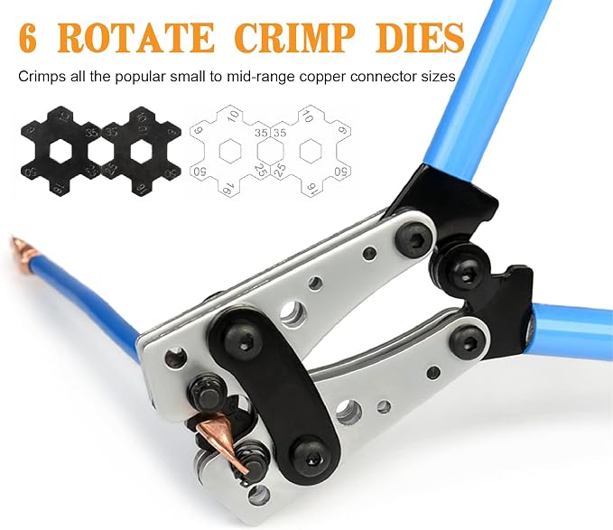 Battery Cable Crimper Wire Lug Crimping Tool for AWG 8,6,4,2,1,1/0 Battery Terminals Crimper with Wire Shear Cutter