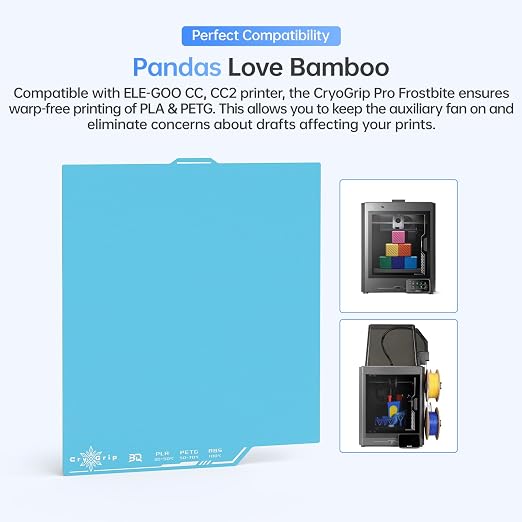 BIQU CryoGrip Pro Frostbite Cold Build Plate for Centauri Carbon/CC 2 3D Printer, Super-Tack Spring Steel Sheet, 260x286.5mm, Room Temperature Printing, Double-Sided