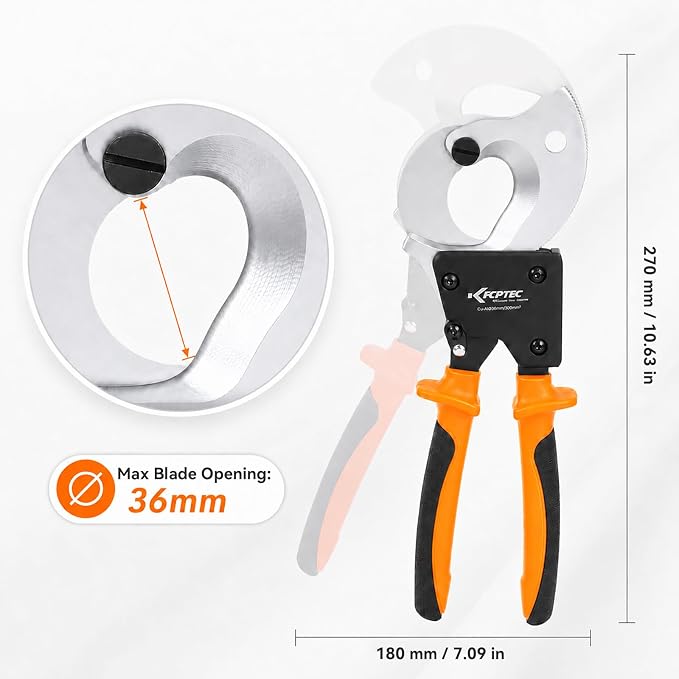 KF CPTEC Ratchet Cable Wire Cutter Heavy Duty, Cutting Tool for Electrical Aluminum, Copper and Multi-core Cables up to 300mm² / AWG 600MCM, Ergonomic Handle