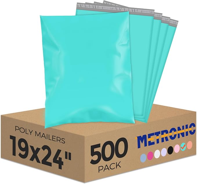 Metronic Poly Mailers 19X24 500Pack, Strong Adhesive Shipping Envelopes for Clothing, Waterproof Shipping Bags for Small Businesses, Flexible Mailers Poly Bags Packages Bags Teal
