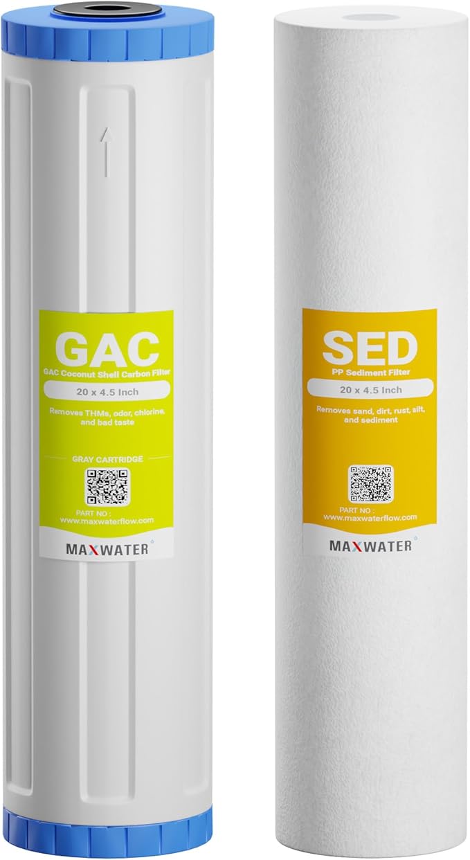 (2 Pack) BB GAC Carbon & Melt-Blown Polypropylene Sediment 4.5" x 20" Whole House Cartridges Filters compatible with 20" BB Whole House water filtration systems.