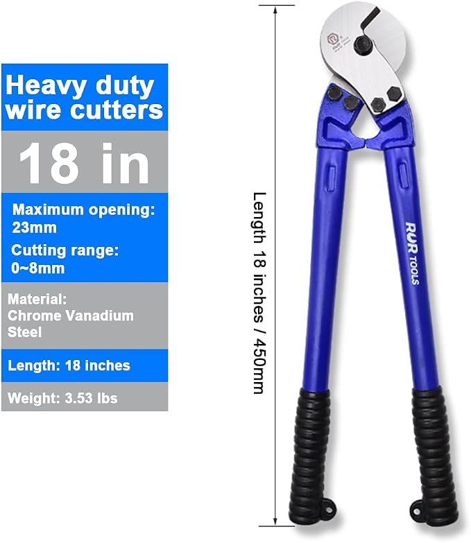 Wire Cutters 18 inch | Wire Rope Cutter Heavy Duty | Industrial-Grade Wire Cutter Pliers, Forged from T8 Alloy Steel, Hardness HRC62, Sharp Cutting. for Stainless Steel Wire, Hard Wire Ropes
