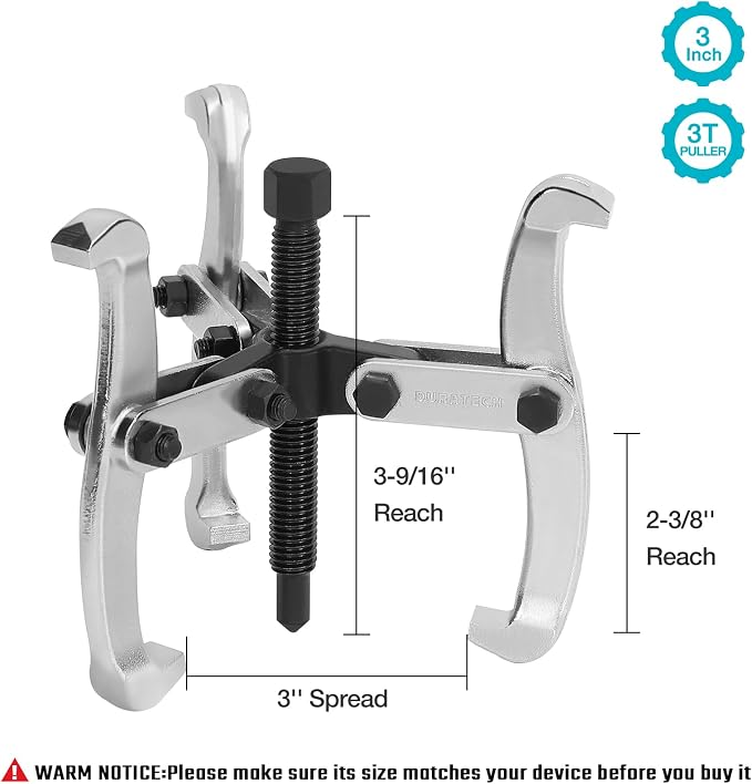 DURATECH 3-Inch 3-Jaw Gear Puller, Removal Tool for Gears, Pulleys, Bearings and Flywheels, Fully Assembled, CR-V Steel
