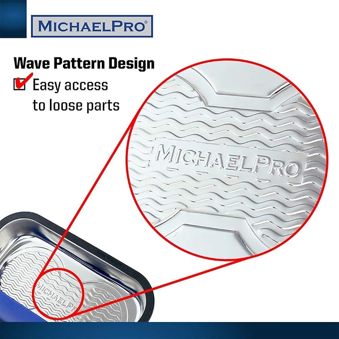 MichaelPro MP009014 Magnetic Parts Tray Holder Set (6” & 9-1/2”), 2-Piece Magnetic Tool Tray for Screws, Bolts and Nuts, with Patented Retractable Hood and Wave Pattern Design, Best Tray for Mechanics , Blue