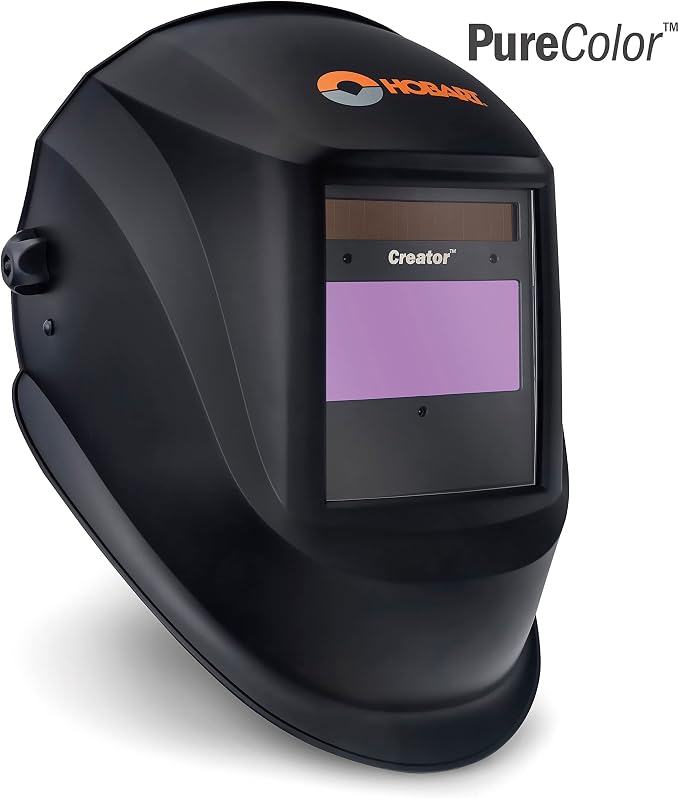 Hobart 770866 Auto-Darkening Welding Helmet Bundle with Lincoln Electric K2979-ALL Traditional MIG/Stick Welding Gloves, Black, Red