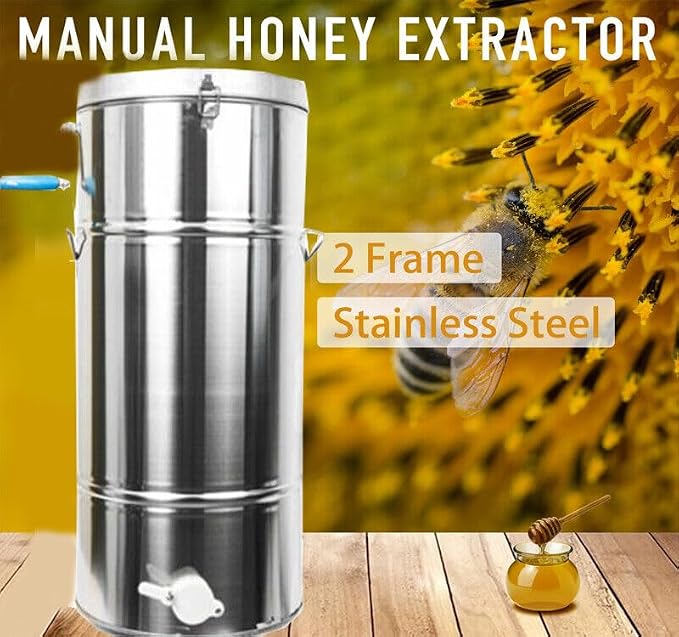 Honey Extractor Separator, 2-Frame Stainless Steel Honey Extractor Manual Honey Extractor Honey Drum Spinner, Beekeeping Extraction Apiary Centrifuge Equipment