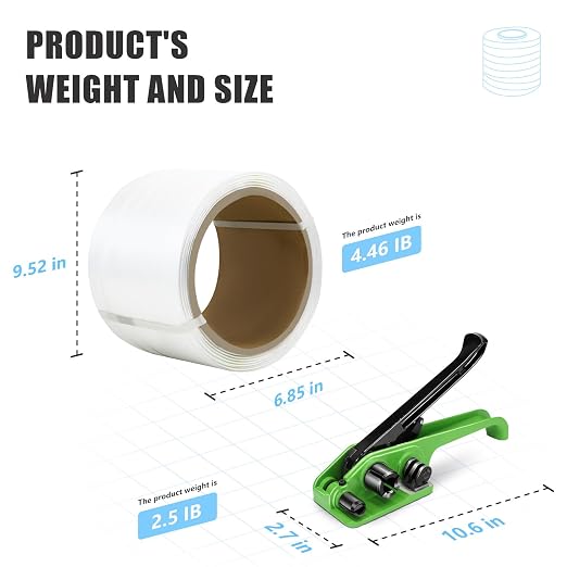 Heavy Duty Banding Strapping kit Contain 3/4"x 330' Composite Cord Packaging Straps & 100 Metal Wire Buckles 50 Plastic Edge Protectors Tensioner with Cutter Tool Glove