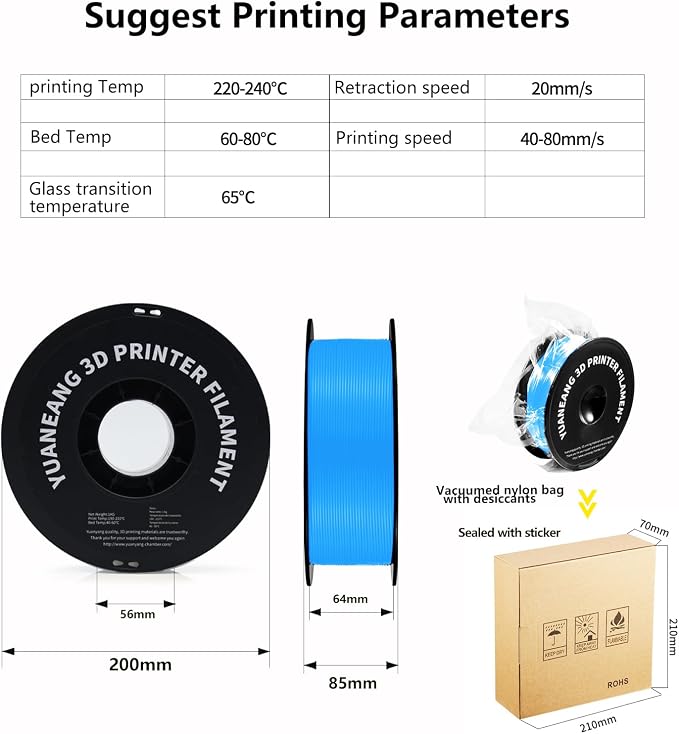 Matte Blue PETG 3D Printer Filament 1.75mm, 1kg Spool, Durable Heat-Resistant PETG Material, Non-Reflective Matte Finish, ±0.03mm Precision, Warp-Resistant & Strong Layer Adhesion