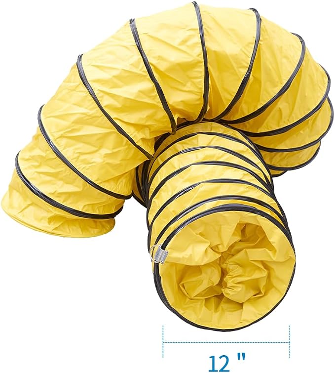 12Inch 32FT PVC Flexible Duct Hose, HVAC Duct Hosing with D-Ring & Ajustable Rope for Utility Blower Fan, Ventilation, Exhaust, Drying, and Cooling Applications (12IN-32FT)