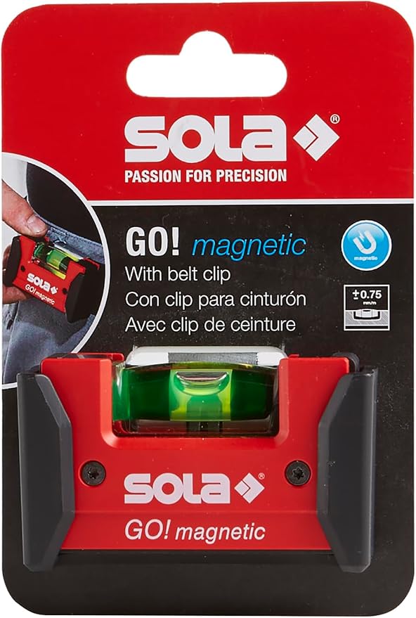 SOLA LSGOM GO! Magnetic Portable Level with Clip and 1 60% Magnified Vial, 3-Inch