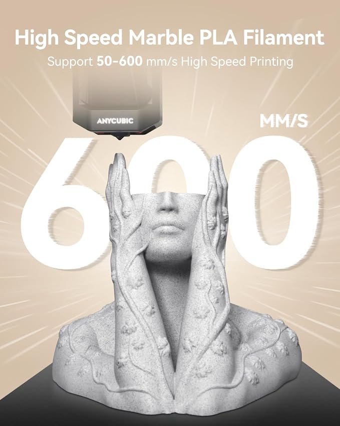 SUNLU High Speed Marble PLA Filament Bundle, 600mm/s High Speed PLA 3D Printer Filament, Marble-Like Texture, 4 Pack, 0.25kg per Spool, 1kg in Total (Cement Grey+Chestnut Brown+Light Grey+Light Cyan)