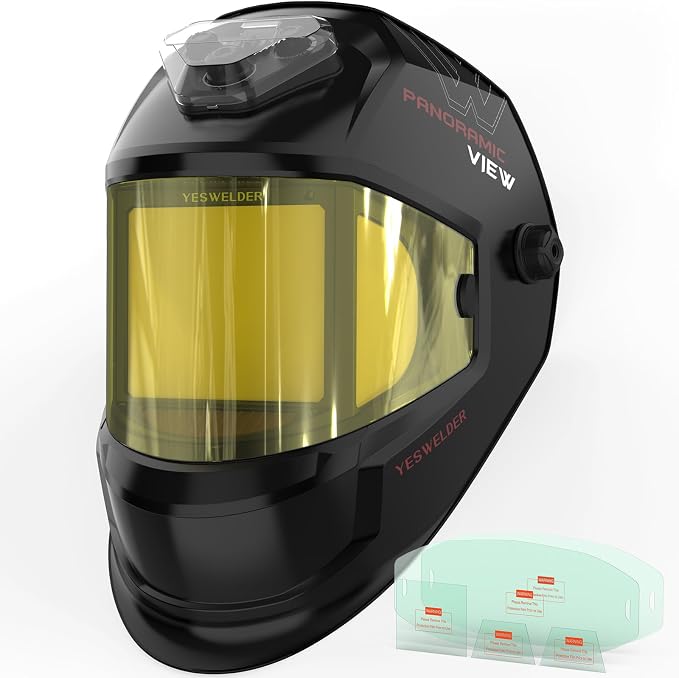 YESWELDER Panoramic Three Sides Auto Darkening Welding Helmet with 6 Arc Sensors, Blue Light Blocking, 1/1/1/1 True Color, Type-C Charging, Wide Shade for TIG MIG ARC Cut Grind Welder Hood Mask