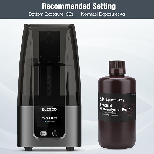 ELEGOO 8K Standard Resin, 405nm Rapid UV-Curing 3D Printer Resin, Higher Precision, Lower Shrinkage 3D Photopolymer Resin for 8K/12K/14K 3D Printer and LCD/MSLA/DLP 3D Printing, Space Grey 1000G