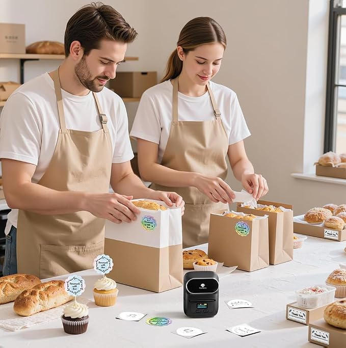 Phomemo Label Printer M110- Upgraded Address Label Maker Bluetooth Barcode Printer No Ink Portable for Small Business, Address, Office, Home for Phone; for PC/Mac(USB), with 100 Labels, Ebony Black