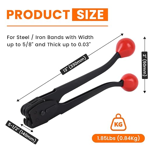 Steel Banding Tool Strapping Sealer - Double-notched Front action 2 in 1 Crimper & Sealer for 5/8" Steel/Iron Strapping for High Tensile Package, Sealing