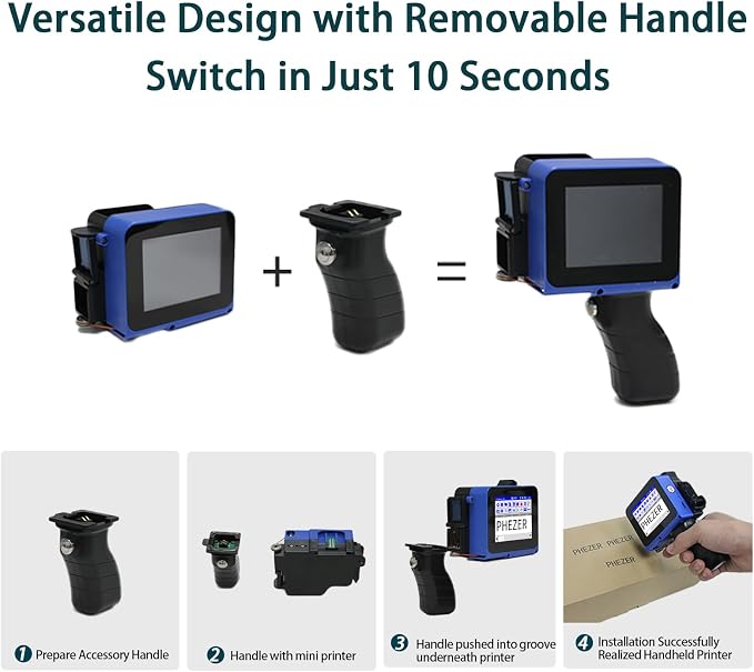 Phezer Mini Handheld Inkjet Printer PC11 for Flat and Curved Surface, with Touch Screen and Quick-Drying Ink Cartridge, Portable Pocket Marking Device for Label/Date/Barcode/Logo/Qrcode/Batch Number