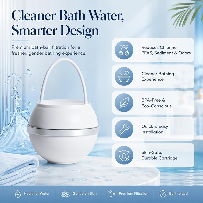Crystal Quest Bath Ball Replacement Cartridge – Removes Chlorine, PFAS & Odors – Easy-to-Install Water Filter – Eco-Friendly, Durable & Skin-Safe – Built in the USA