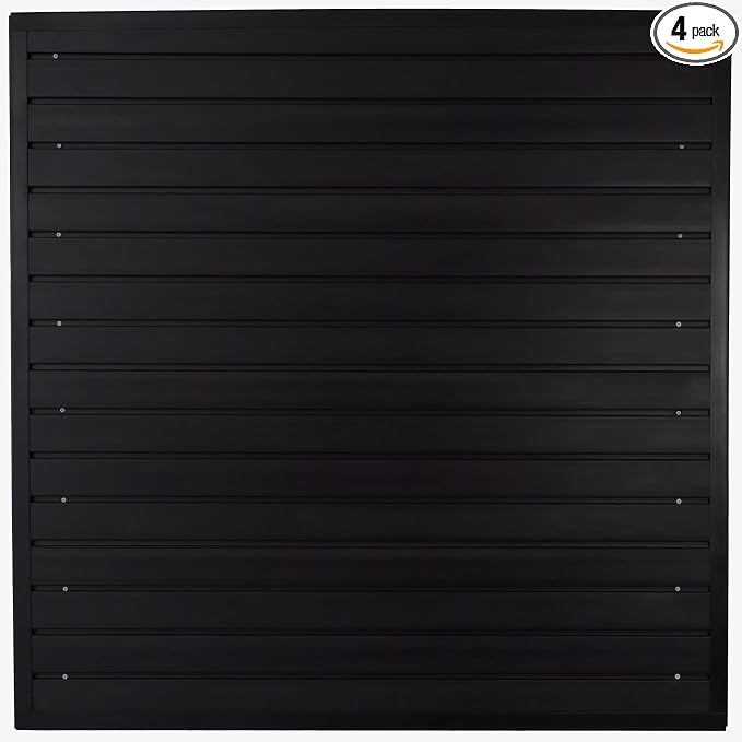 FRAYSCENT Slat Wall Paneling Garage Wall Organizer, Slatwall Panels Garage Tool Organizer Wall Mount Garage Slat Wall Storage Systems, Slat Board PVC Wall Panels Garage Storage (Black, 4ftx4ft)