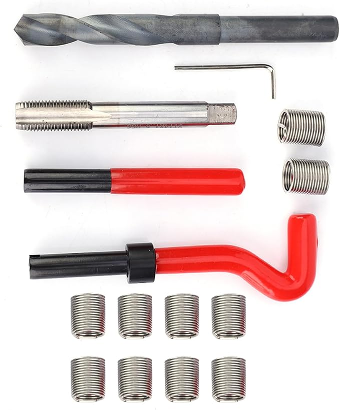 M14x1.5 Thread Repair Kit, 15 Pcs Portable Thread Chaser Set, Thread Metric Inserts Repair Kits, Compatible Hand Tool Set for Auto Repairing