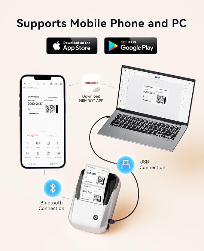 NIIMBOT 2Inch Label Maker Machine with 3 Tape, B1 Portable Sticker Printer for Small Businesses, Clothing, Logo, Jar, Address, Compatible with Phones & PC, Silver Gray