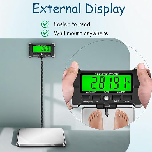 Urby Extra Wide Scale for Body Weight, Plus Size Scale, Seniors | Easy to Read External Display, 300kg/660lb Capacity, Talla Extra Balanzas para Pesar Personas