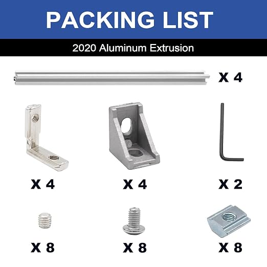 4Pack 2020 Aluminum Extrusion V-Slot 300mm Silver Extruded Aluminum Profile 20x20 V-Slotted Framing European Standard Anodized Linear Rail for 3D Printer Accessories Parts