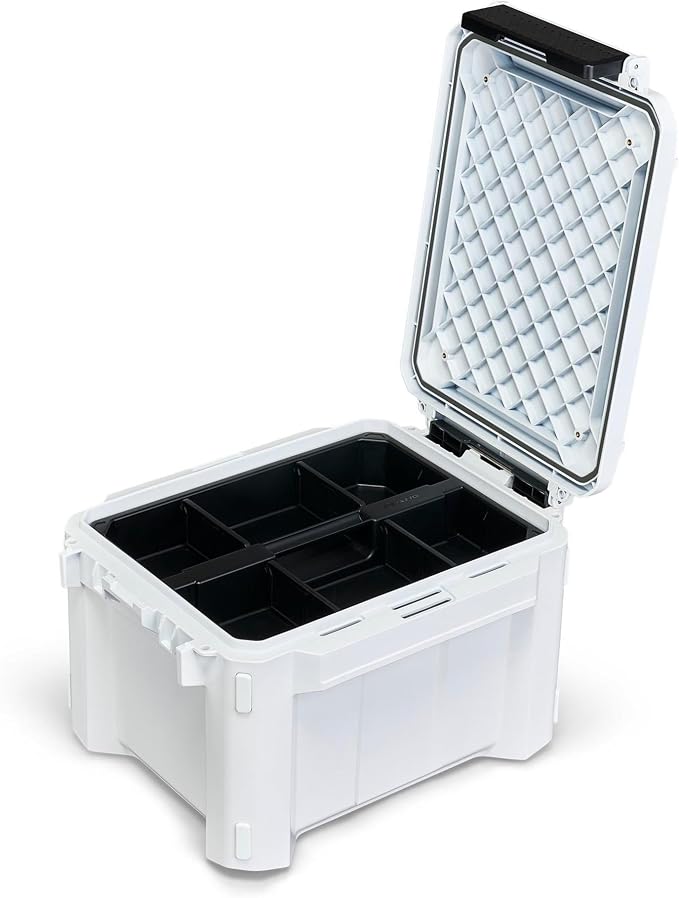 Plano GoNow Box, Waterproof Gear Storage, Heavy-Duty Outdoor Utility Container with Tray and Dividers for Tools and Accessories, Small, White