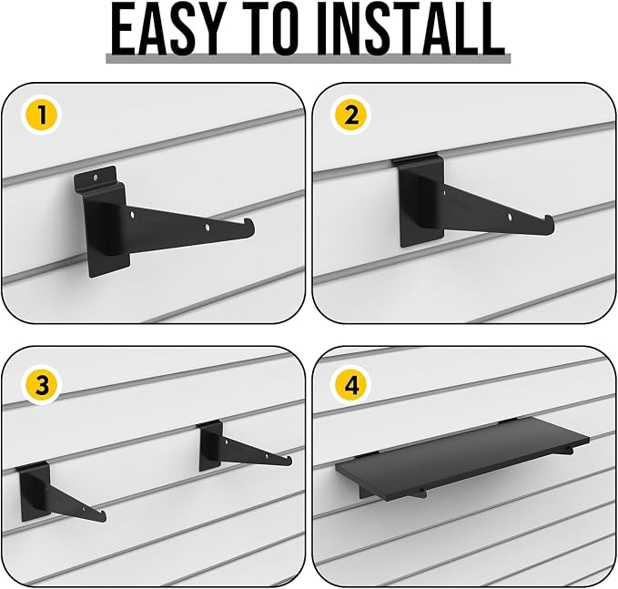 4 Pack Wooden Slatwall Shelf, 19.7 x 7.9 Inch Slatwall Shelves with Metal Brackets Heavy Duty Slat Wall Organizer Slatwall Shelving Accessories for Garage, Home (4, 19.7"D x 7.9"W x 0.6"H)